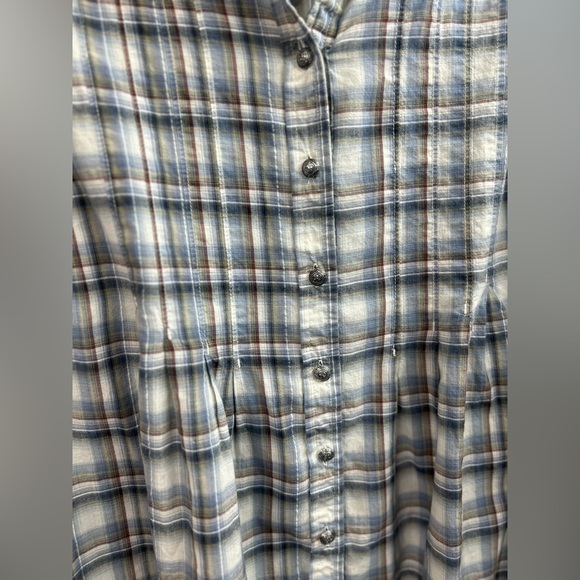 Women’s  Zora Plaid Crochet Lace Yoke 100% Cotton Blouse - Picture 4 of 13